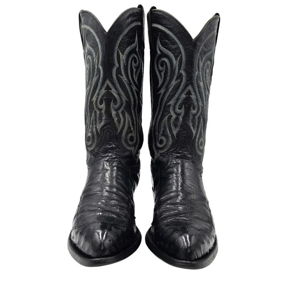 Vintage Tony Lama Mens 9D Black Exotic Ostrich Wingtip Cowboy Western Boots CBC - Picture 3 of 14